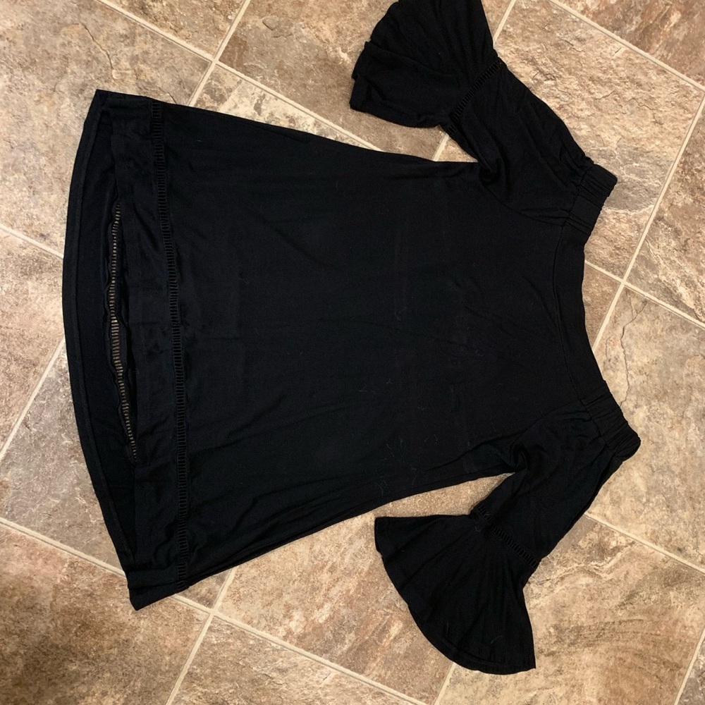 Black Off-Shoulder Top with Flared Sleeves